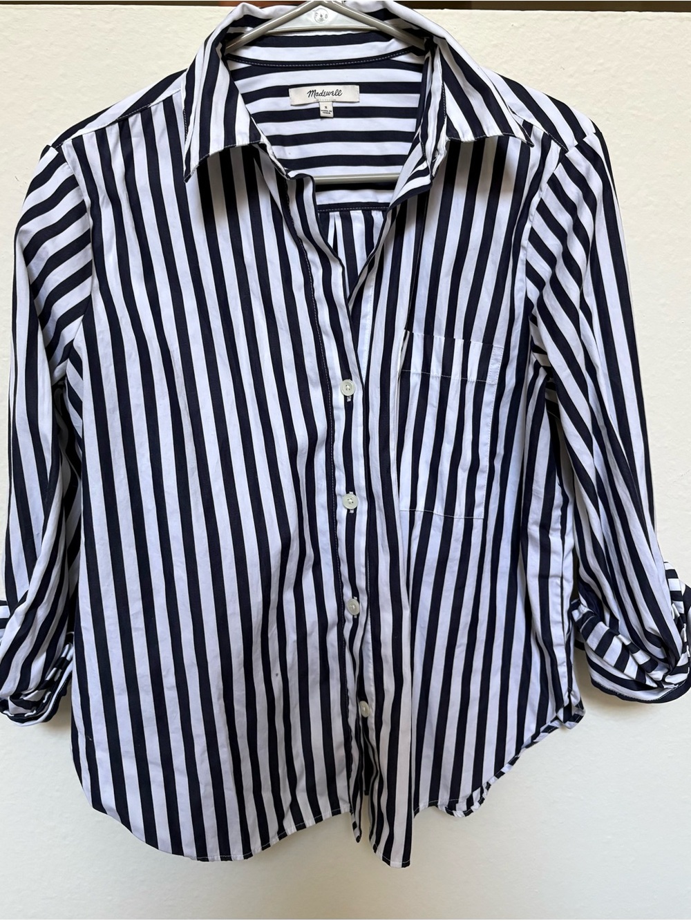 Madewell Signature Y-Neck Shirt in Navy Stripe
